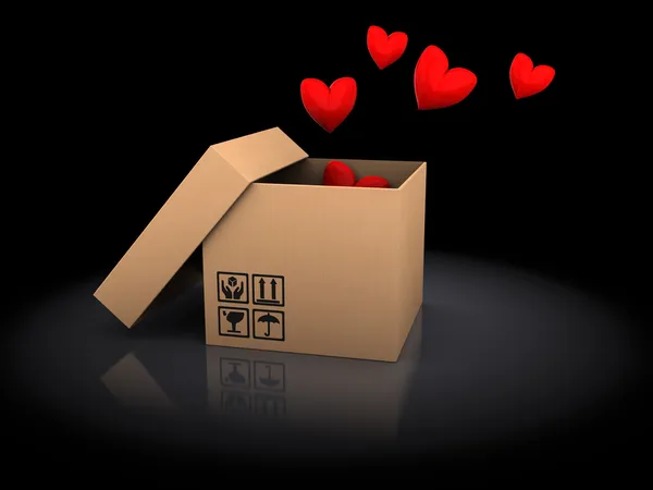 Caja con corazones — Foto de Stock