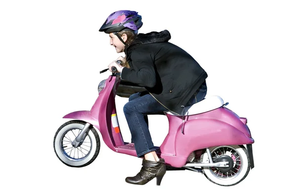 Jong meisje op motorfiets — Stockfoto