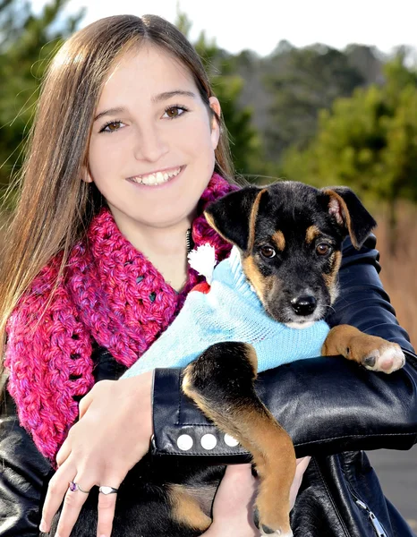 Teenage Girl and Dog — Stock Photo, Image