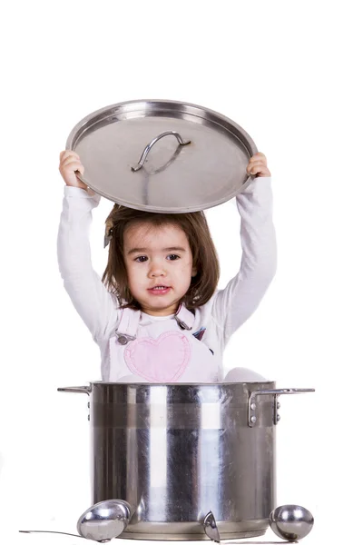 Klein meisje in de pot — Stockfoto
