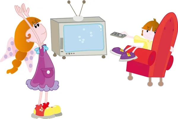 Niños con TV — Vector de stock