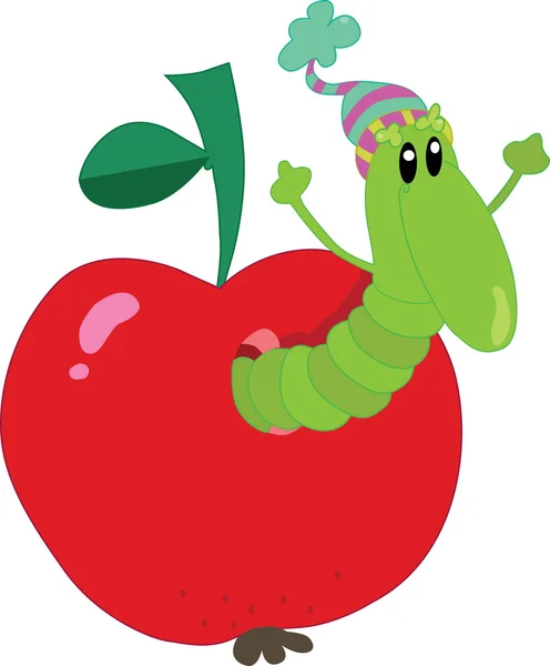 Worm in een appel — Stockvector