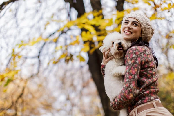 Şirin bir köpek olan kadın — Stok fotoğraf