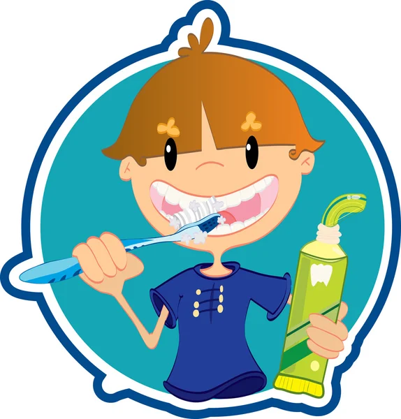Cute little boy washing teeth — Stock Vector