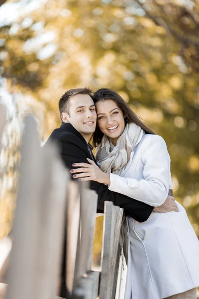 Pareja joven junto a la valla —  Fotos de Stock