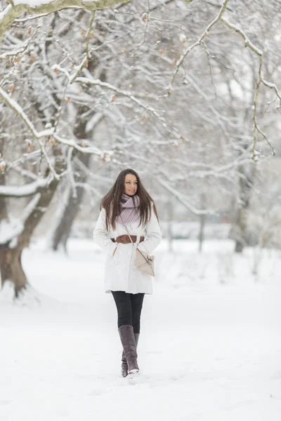 Jonge vrouw op winter — Stockfoto