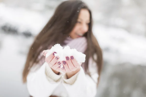 Ung kvinde om vinteren - Stock-foto