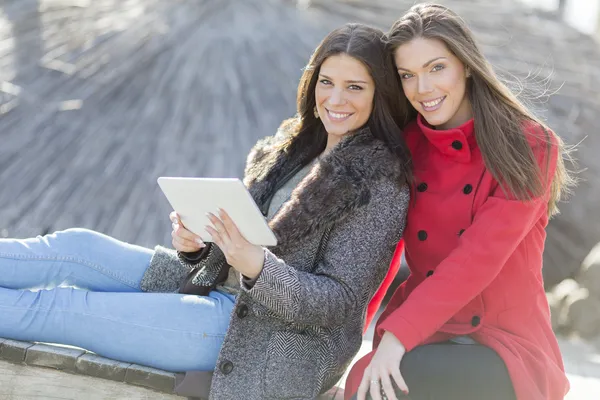 Mujeres jóvenes tomando una foto con teléfono móvil —  Fotos de Stock