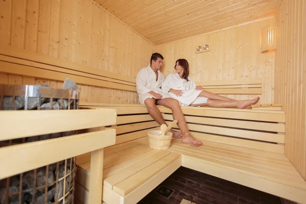Young couple in the sauna — Stock Photo, Image