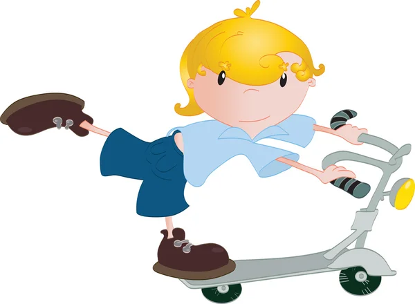 Niño en el scooter — Vector de stock