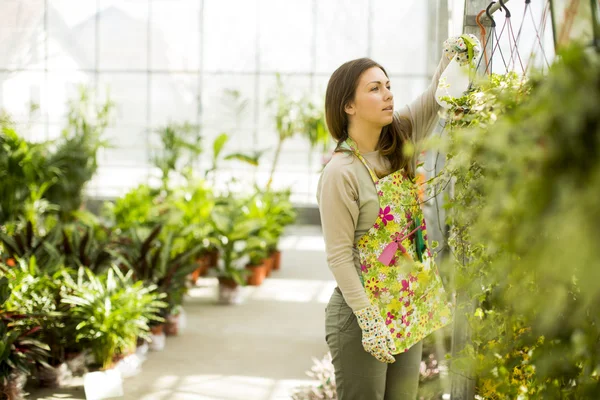 Çiçek bahçesindeki genç kadın