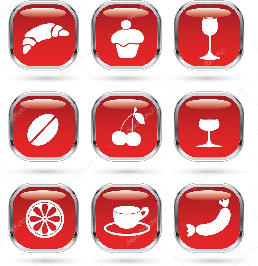 Food and drink red icons set