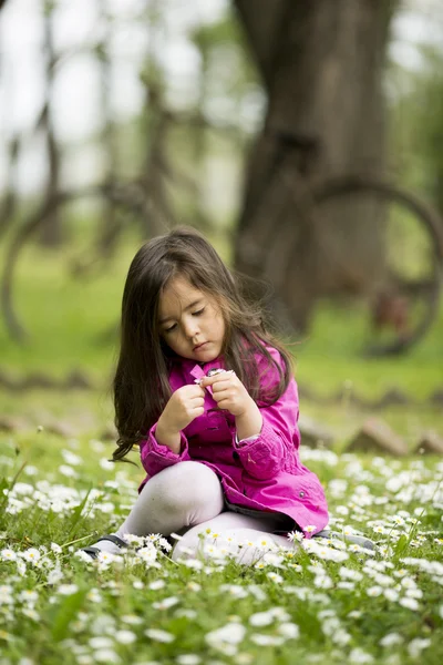 Kleines Mädchen im Frühlingsfeld — Stockfoto