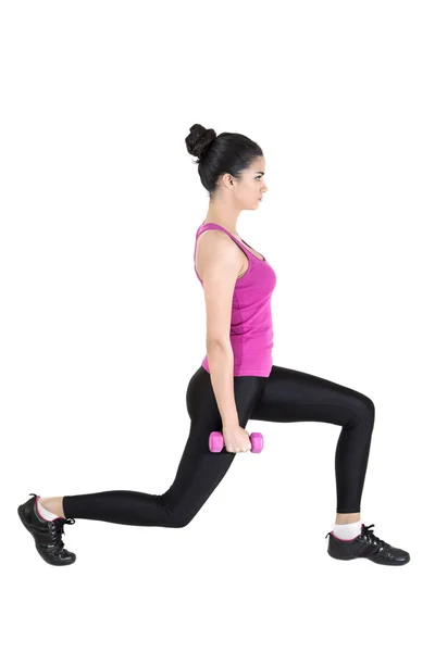 Pretty young woman training with dumbbels — Stock Photo, Image