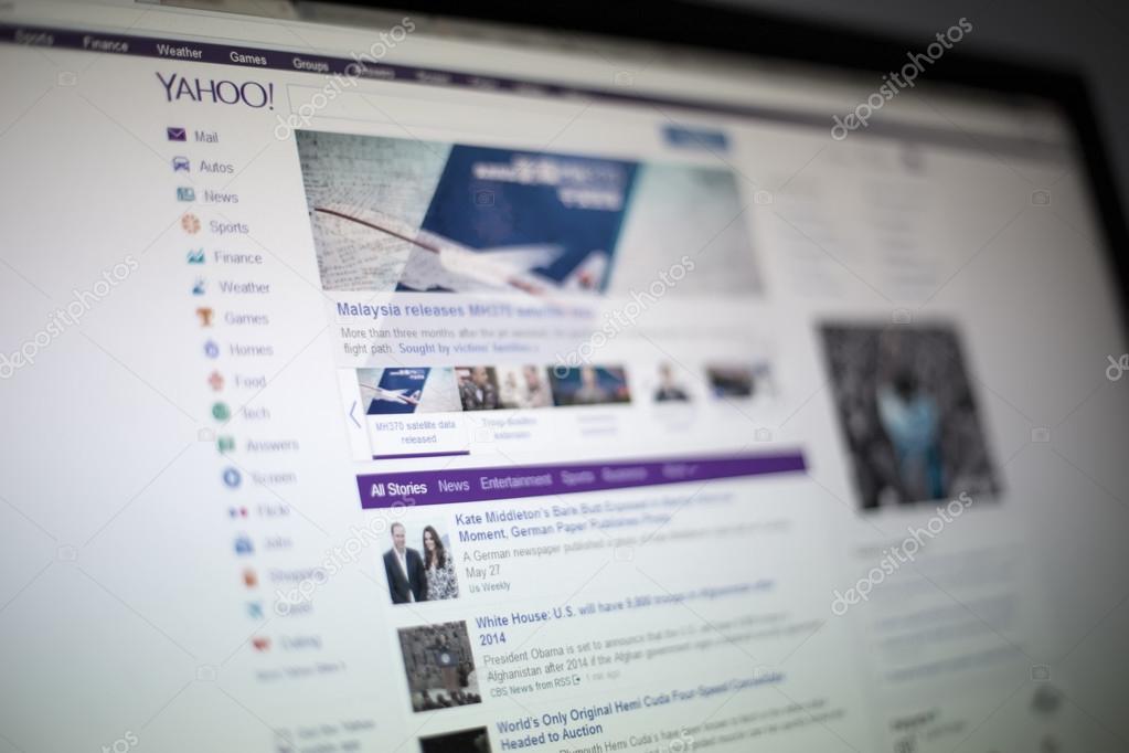 Yahoo web site on the computer screen. Yahoo is an American multinational Internet corporation founded at 1994.