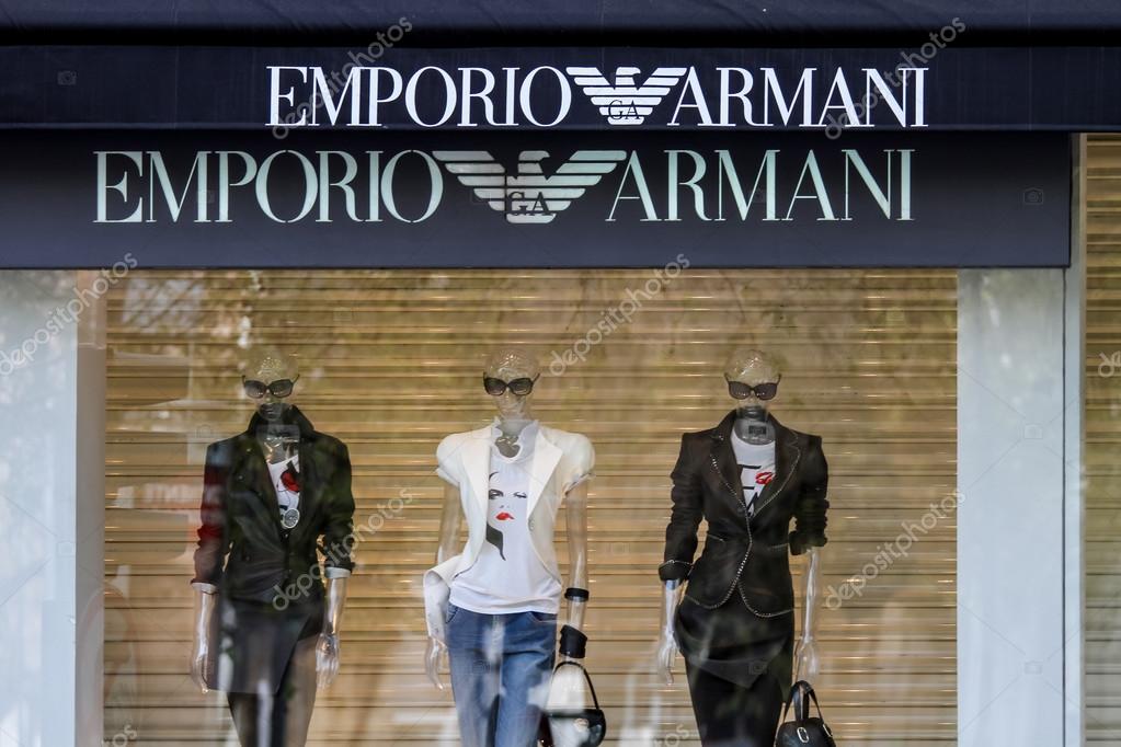 Detail from Armani shop in Lisbon. It is an international Italian fashion house founded in 1975.