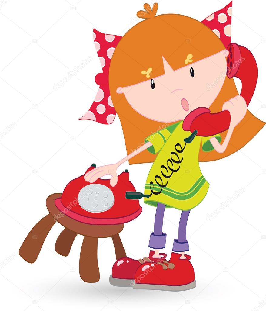 kid talking on phone clipart