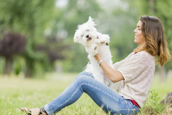 Young woman with a dog — Stock Photo, Image