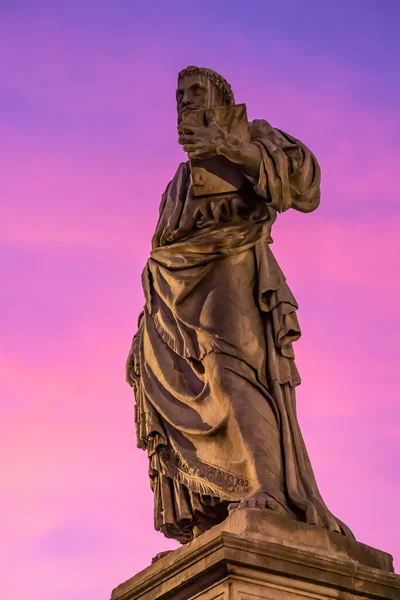 Estátua São Paulo Ponte Sant Angelo Roma Itália Pôr Sol — Fotografia de Stock