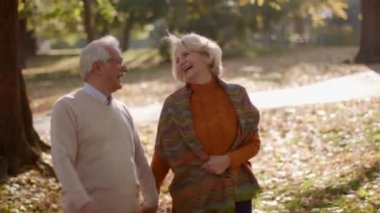 Son sınıf aşığı çift, sonbahar parkında buluşuyor.