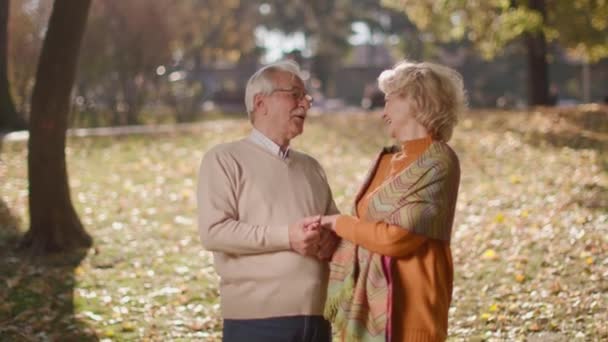 Senior Paar Liefde Besteden Tijd Date Herfst Park — Stockvideo