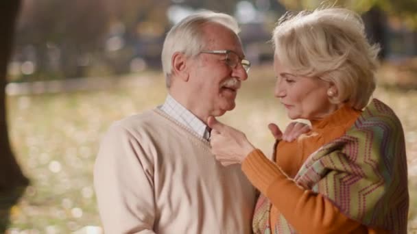 Senior Paar Liefde Besteden Tijd Date Herfst Park — Stockvideo