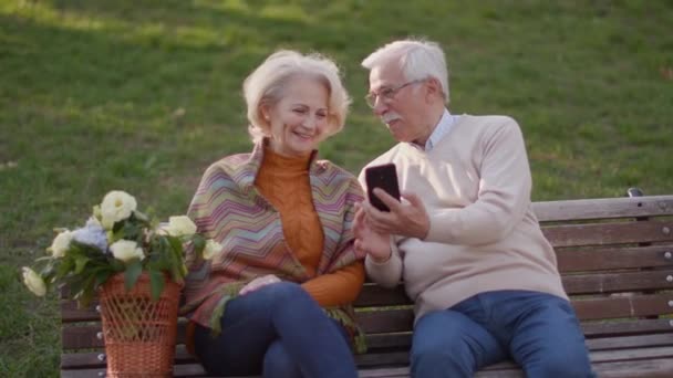 Senior Paar Liefde Besteden Tijd Date Herfst Park — Stockvideo