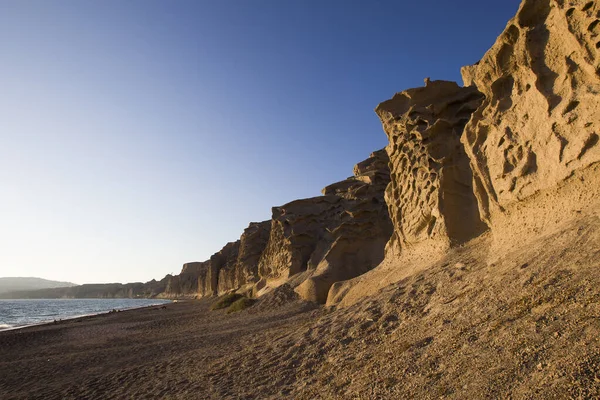 Vista Praia Vlychada Formação Rochas Areia Cinza Vulcânica Ilha Santorini — Fotografia de Stock