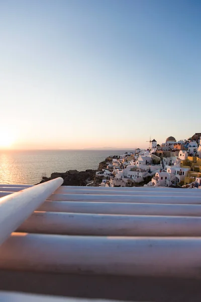 Uitzicht Oia Dorp Santorini Eiland Griekenland Bij Zonsondergang — Stockfoto
