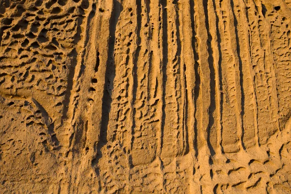 Detailní Pohled Pláž Vlychada Sopečný Popel Písek Skalní Formace Ostrově — Stock fotografie