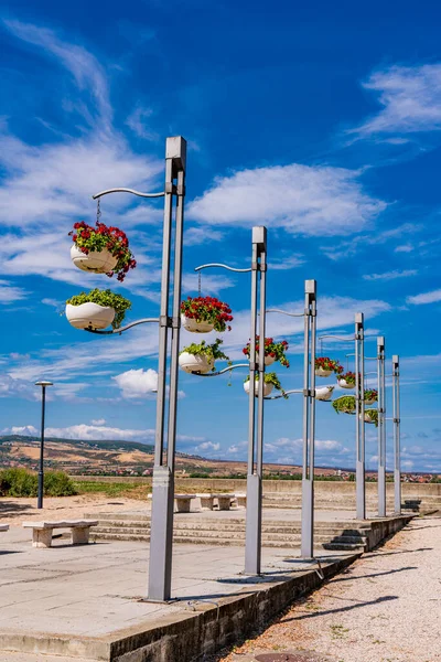 View Walkway Flower Pots Kladovo Serbia — Stock Photo, Image