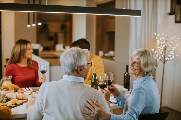 Happy Family Having Dinner Red Wine Home — Stock Photo, Image