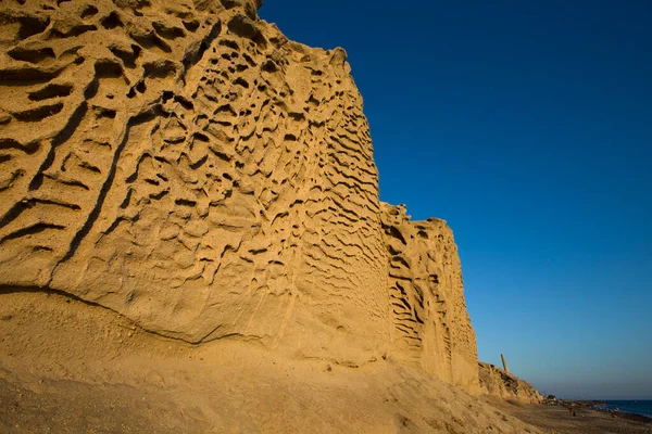 Uitzicht Vlychada Strand Vulkanische Zand Rotsformatie Santorini Eiland Griekenland — Stockfoto