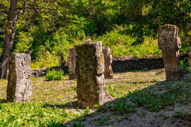 View at ancient Serbian tombstones from Saint Peter and Paul in Grliste, Serbia