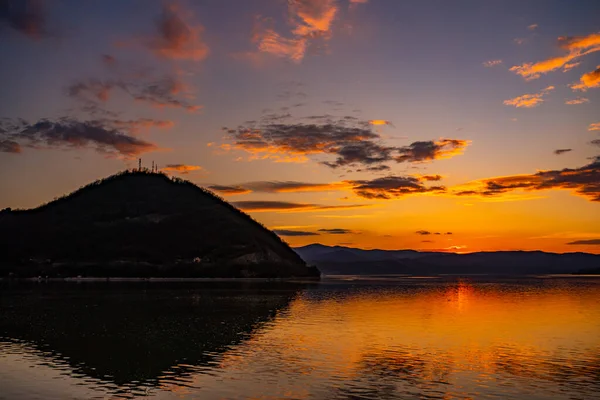 Vue Coucher Soleil Sur Gorge Danube Djerdap Serbie — Photo