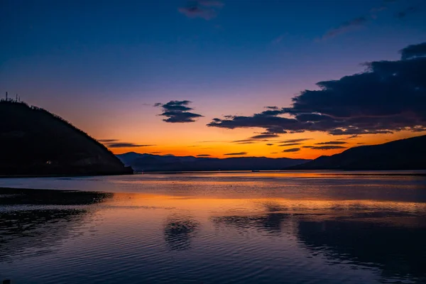 Vue Coucher Soleil Sur Gorge Danube Djerdap Serbie — Photo