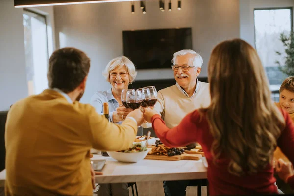 Happy Family Having Dinner Red Wine Home — Stock Photo, Image