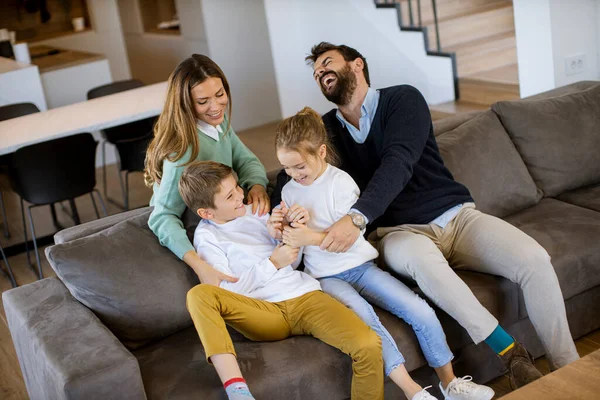 Cute Siblings Fighting Remote Control Home — Stock Photo, Image