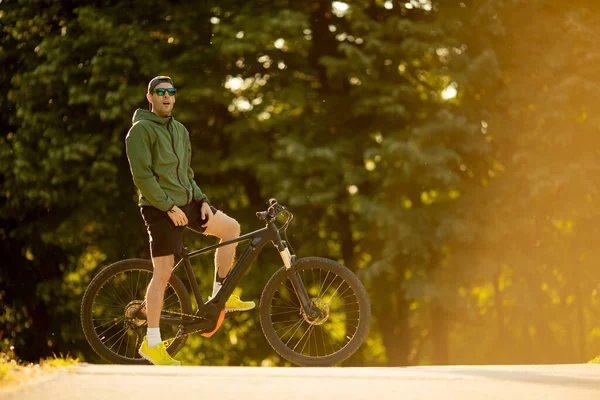 Handsome Young Man Riding Ebike Nature — Stock Photo, Image