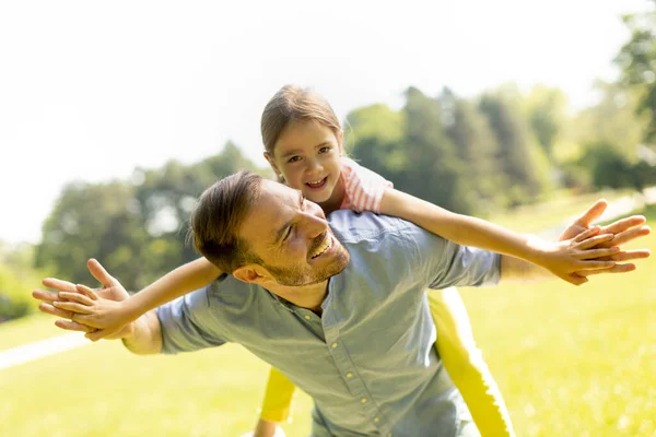 Father Cute Little Daughter Having Fun Park — Stock Photo, Image