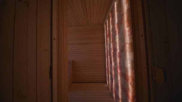 View Empty Wooden Sauna Room Traditional Sauna Accessories — Videoclip de stoc