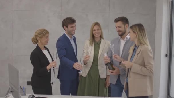 Grupo Empresarios Entusiasmados Celebrando Brindando — Vídeo de stock