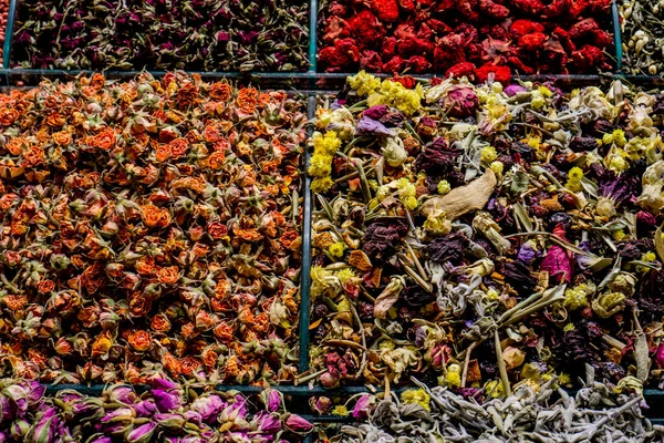 Various teas on the market in Istanbul, Turkey