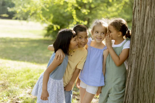 Group Cute Asian Caucasian Kids Having Fun Park — Foto de Stock