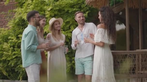 Group Happy Young People Cheering Having Fun Outdoors Drinks — Stockvideo