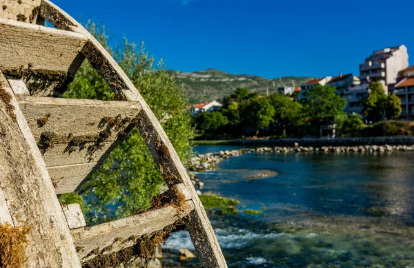 Old water wheel on the river in Trebisnjica river at Trebinje, Bosnia and Herzegovina