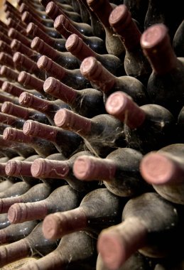 Arşiv şarap şişelerini kapatın.