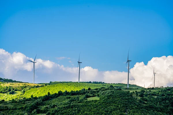 Vue Sur Les Éoliennes Sur Colline Verte — Photo