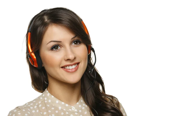 Kvinna i headsetet — Stockfoto