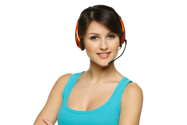 Woman in headset — Stock Photo, Image